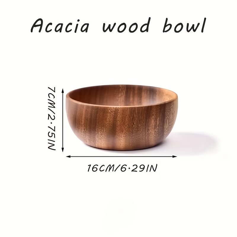 TEMU Handmade Solid Acacia Wood Bowl - Wood Grain Round Bowl Suitable For Rice, Noodles, Soup, Salad | Rustic Tableware For, Dining Table, Outdoor