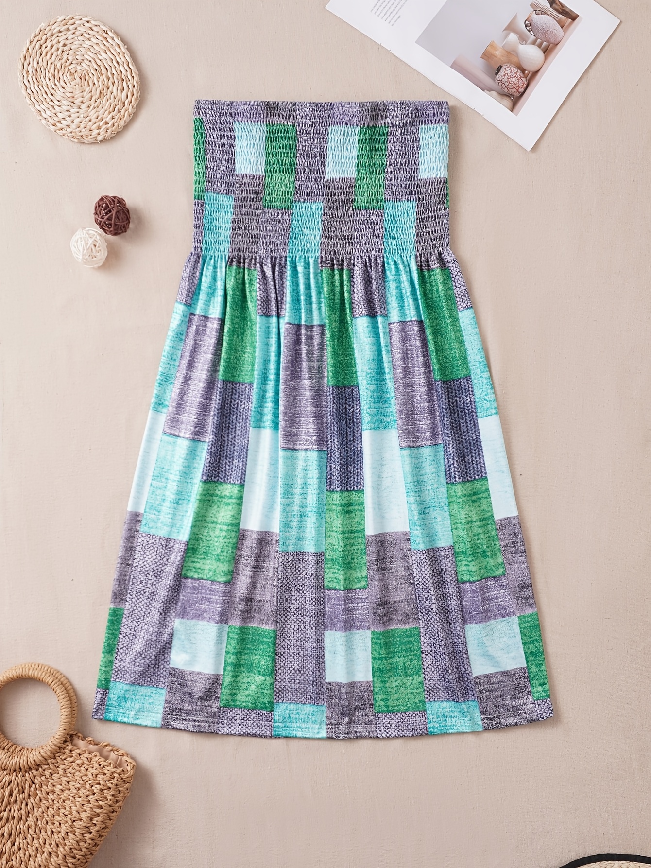 elegant bohemian strapless bandeau dress shirred jersey - Temu Mauritius