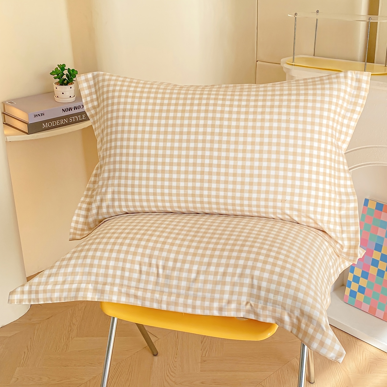 TEMU 2pcs Skin-friendly Breathable Checkered Pattern Bed Pillowcase Machine Washable