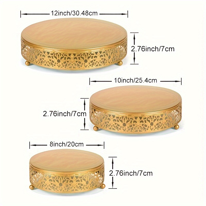 TEMU Cake Holder Set Round Cupcake Holder Christmas Decorations Dessert Table Wedding Birthday Party 3pcs Set Golden Metal