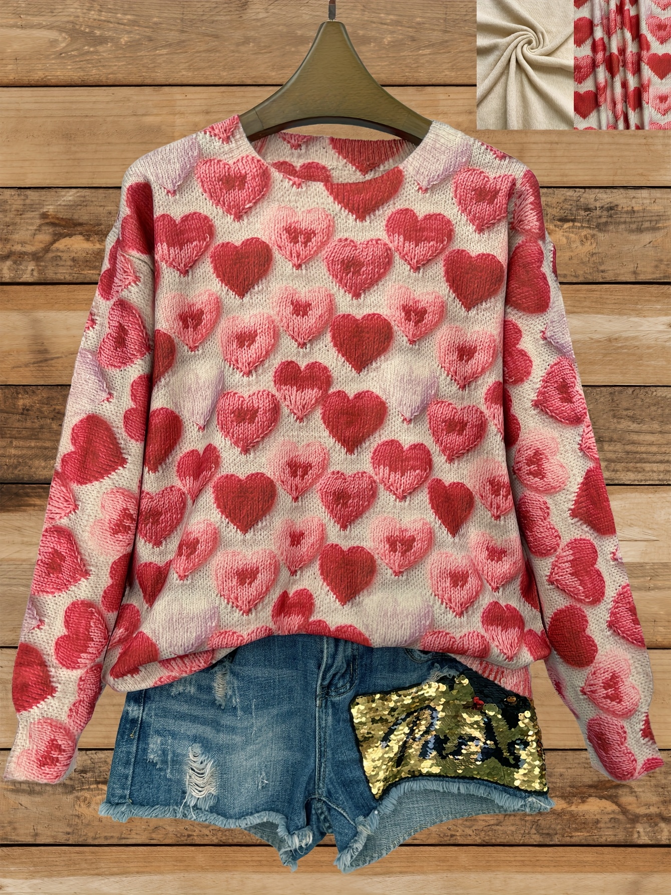 women's lightweight effect heart print sweater casual crew Temu