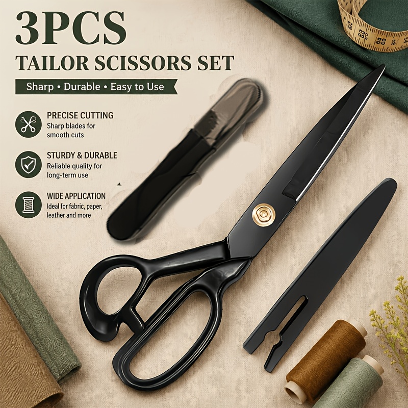 TEMU 3pcs Scissors Set, Includes [10-inch Scissors 1pc + 1 Scissors Set + 1 ] 10-inch Professional Heavy-duty With Compact, High-quality Scissors,