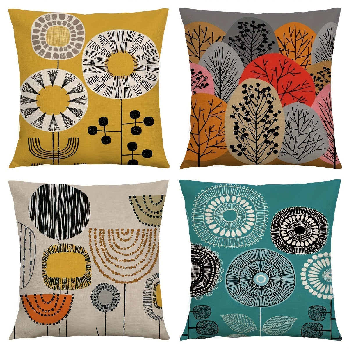 

4-pack Decorative Throw Pillow Covers, 18x18inch/45x45cm, Abstract Geometric Linen Cushion Cases, Fleece Back, , Hidden Zipper Design, Home Decor Couch & Bed Accessory