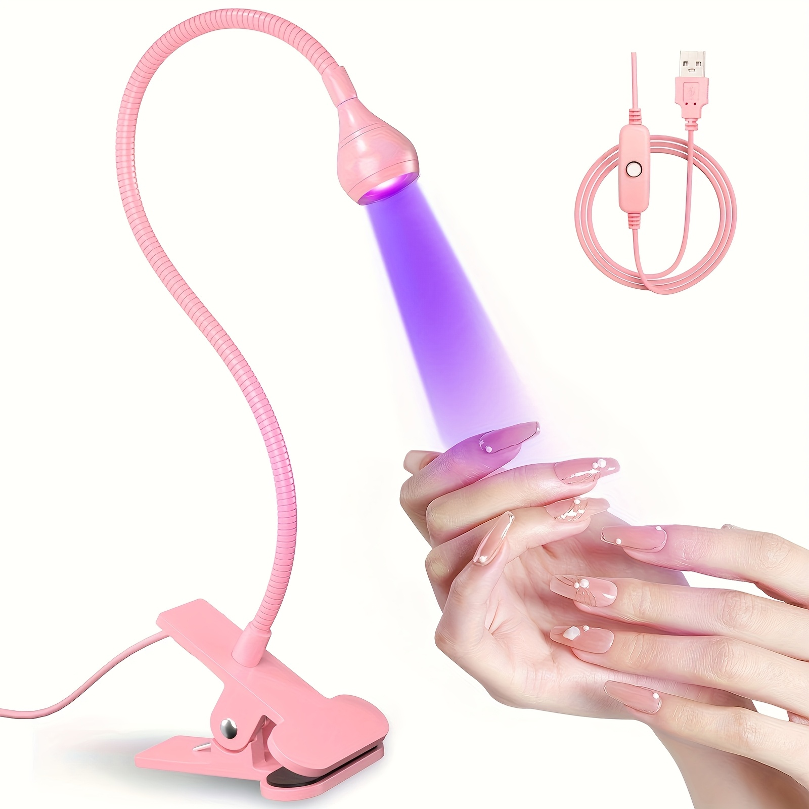 TEMU Nail Lamp, Led Glue Lamp With Clamp, Usb Gooseneck Light For Gel Nails, 4-level Dimming Purple Light For Resin Nail Art