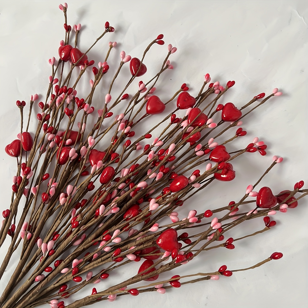 

10pcs Valentine's Day Red Heart Berry Stems - Handcrafted Floral For & Party Decor, Vase Arrangements, Bouquet Accessories