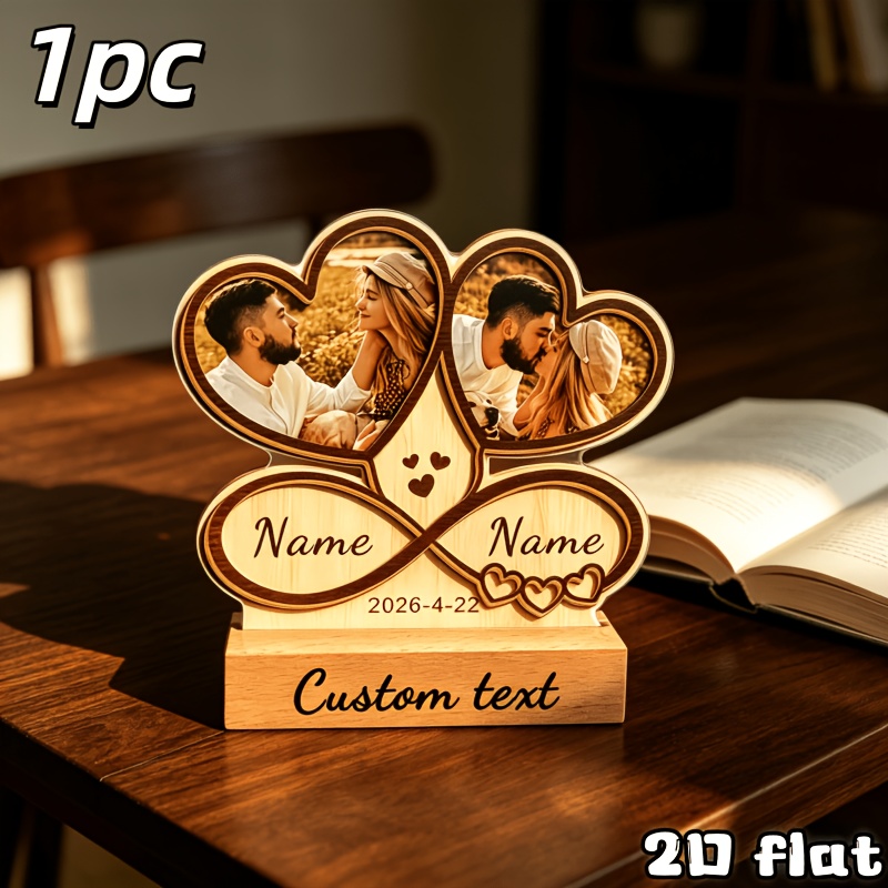 TEMU 2D Piatto 1 pz Cattura i tuoi momenti dolci! Ornamento per coppie con foto a cuore, personalizzabile e anniversario, regalo per speciali