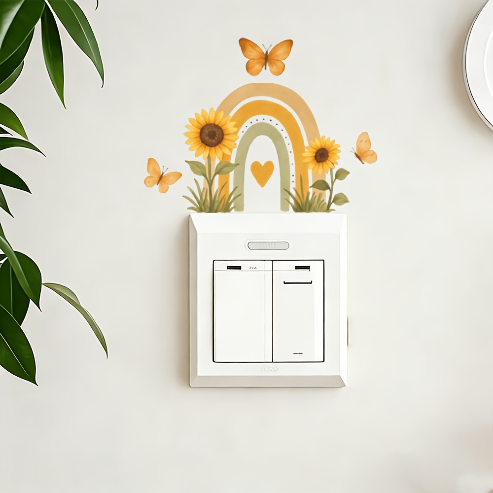Fresh Sunflower Butterfly Light Switch Sticker for Home Decor