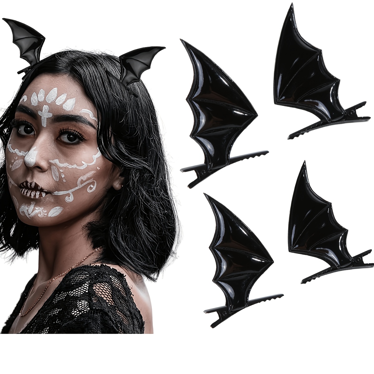 TEMU Juego de 4 piezas de accesorios para la cabeza de Halloween: pinzas para el pelo de murciélago, diademas, accesorios de cuero PU de , accesorios