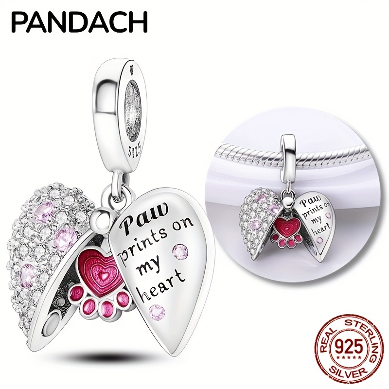 

Happy Life With Pet-100% 925 Sterling Silver Sparkling Openable Heart Paw Print Charm Diy Jewelry Making Gift For Girl