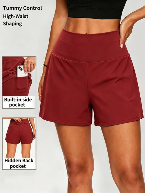 item picture high stretch high waisted nylon sports shorts with anti built in pockets yoga fitness three quarter pants versatile casual pants for dai