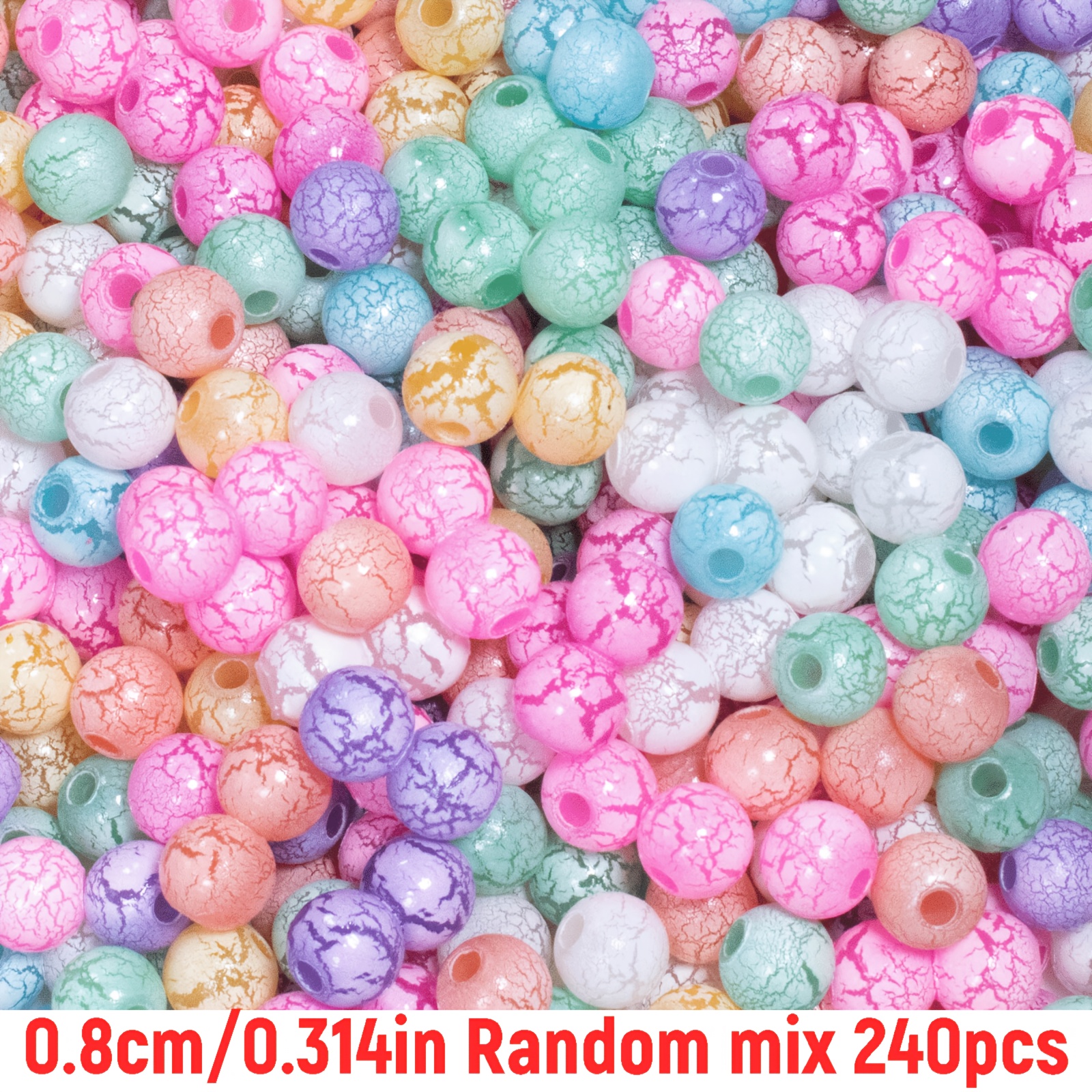 TEMU 240pcs/120pcs 8mm/10mm Random Color Acrylic Ice Crack Frost Crack Beads For Jewelry Making Bracelet Necklace Materials