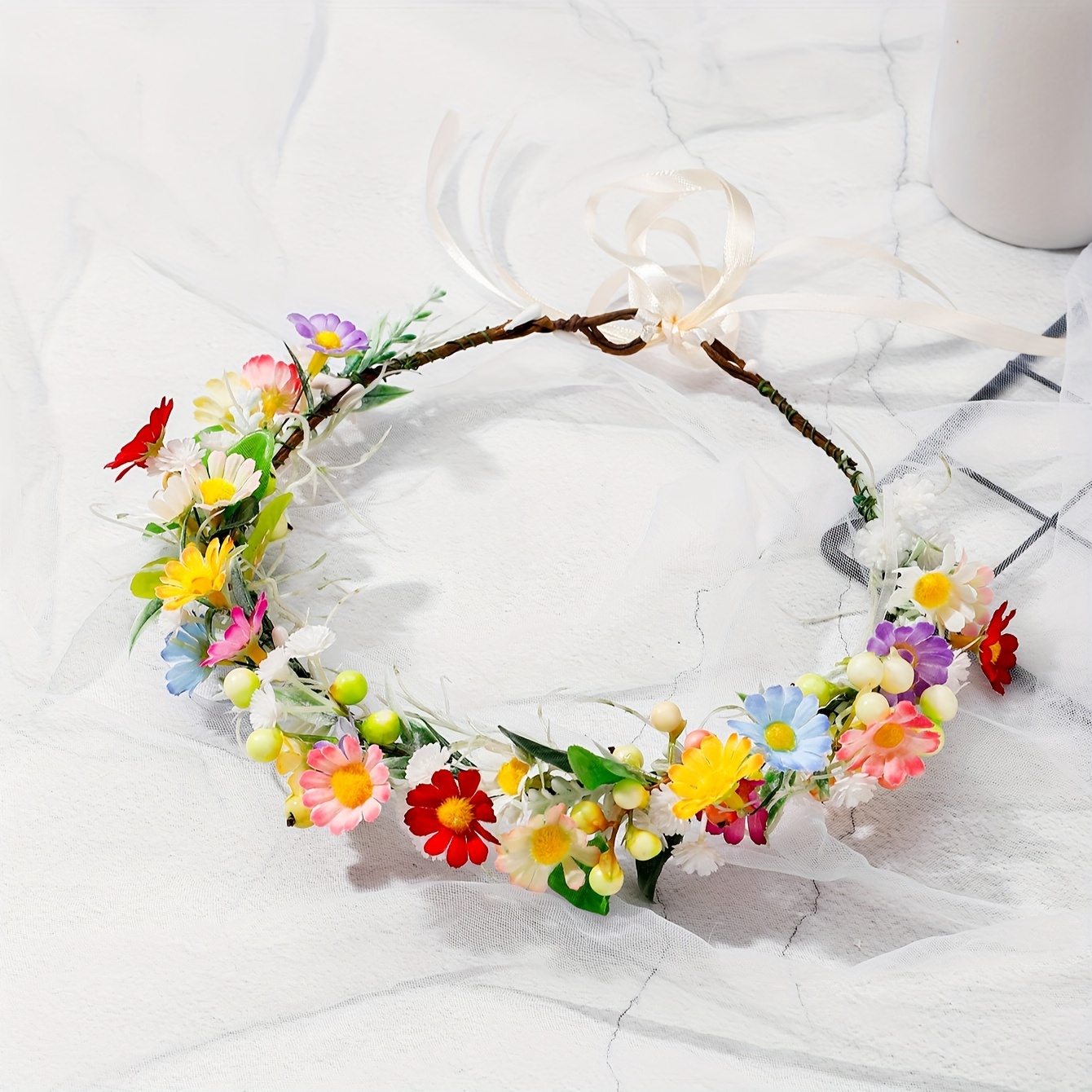 1pc Of Colorful Daisy Wreath, Field Travel, Photography, Party Accessories
