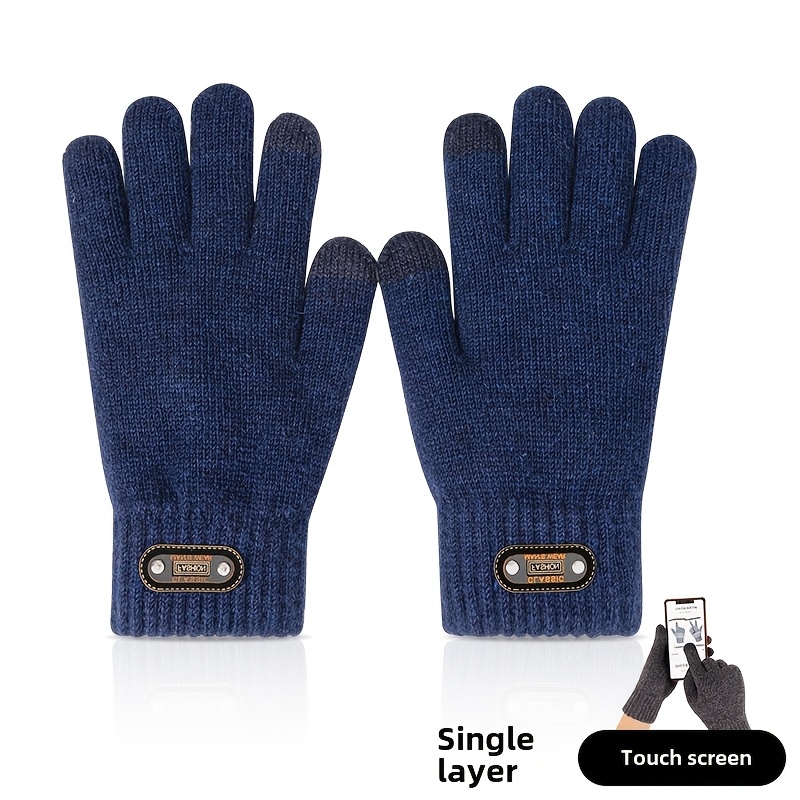 TEMU Guantes de pantalla táctil para hombre en invierno, tejidos con capa gruesa y forro polar para mayor
