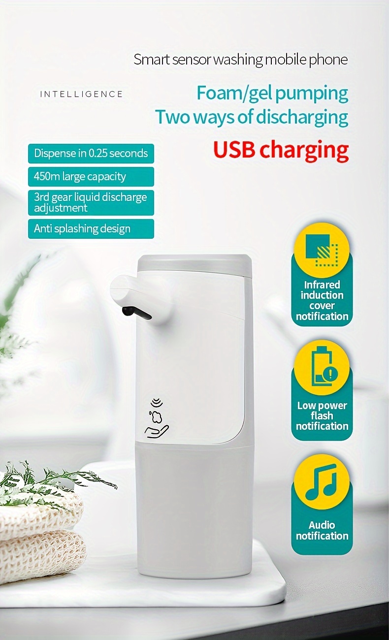 1  touchless soap dispenser 450ml capacity 3 mode infrared sensor usb c rechargeable pump for bathroom kitchen hand sanitizer dish soap no food contact plastic material details 4