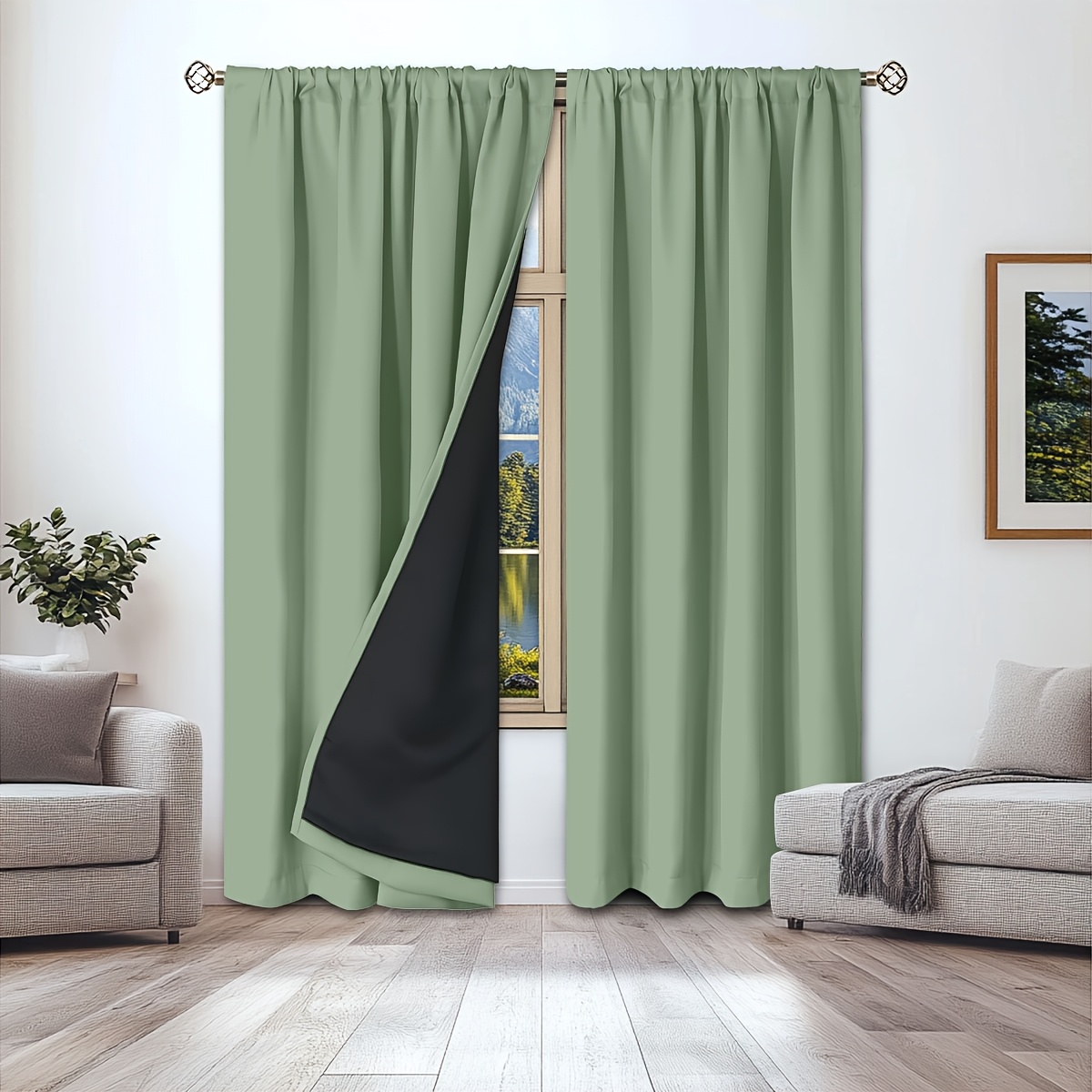 TEMU 1 rideau occultant 100% noir, rideaux thermiques anti-éclairage - Rideaux isolants occultants verts, à poche pour tringle avec doublure revêtue,