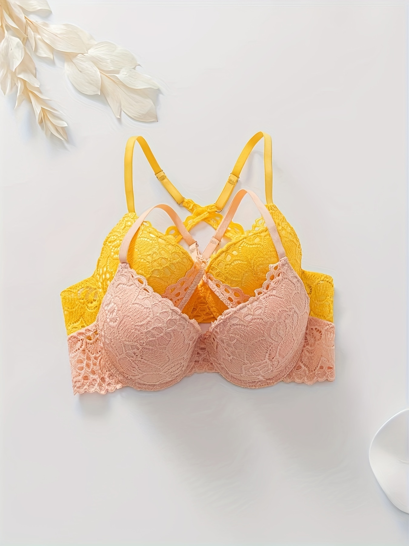 Padded underwired lace bra - Yellow - Ladies