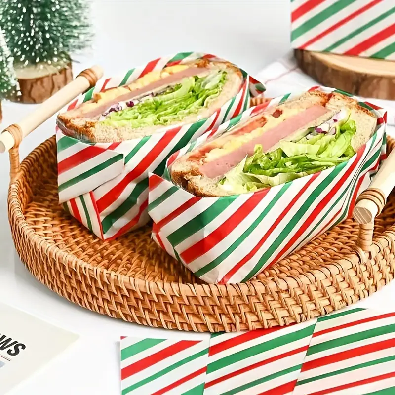 50 pack christmas themed oil absorbing paper sheets festive bakery parchment paper for hamburgers baked goods fried chicken disposable pre cut individual paper towels with Product details 1