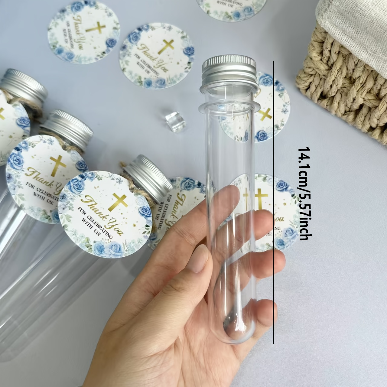 10pcs   plastic test tubes with screw caps thank you cards 40ml clear suitable for   party favors wedding decorations bridal shower supplies plant propagation tubes for bath salts science experiments