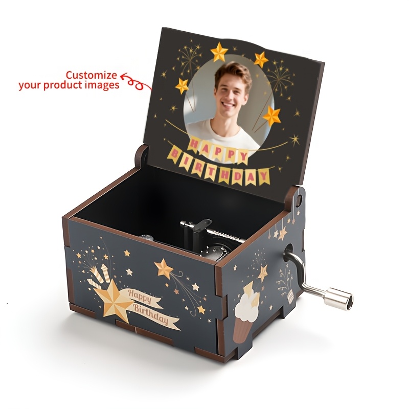TEMU 1pc, Customized Birthday Series Hand-cranked Music Box, Birthday Gift For , Bedside Ornament, Party Decoration, Desk Decoration, Music Event,