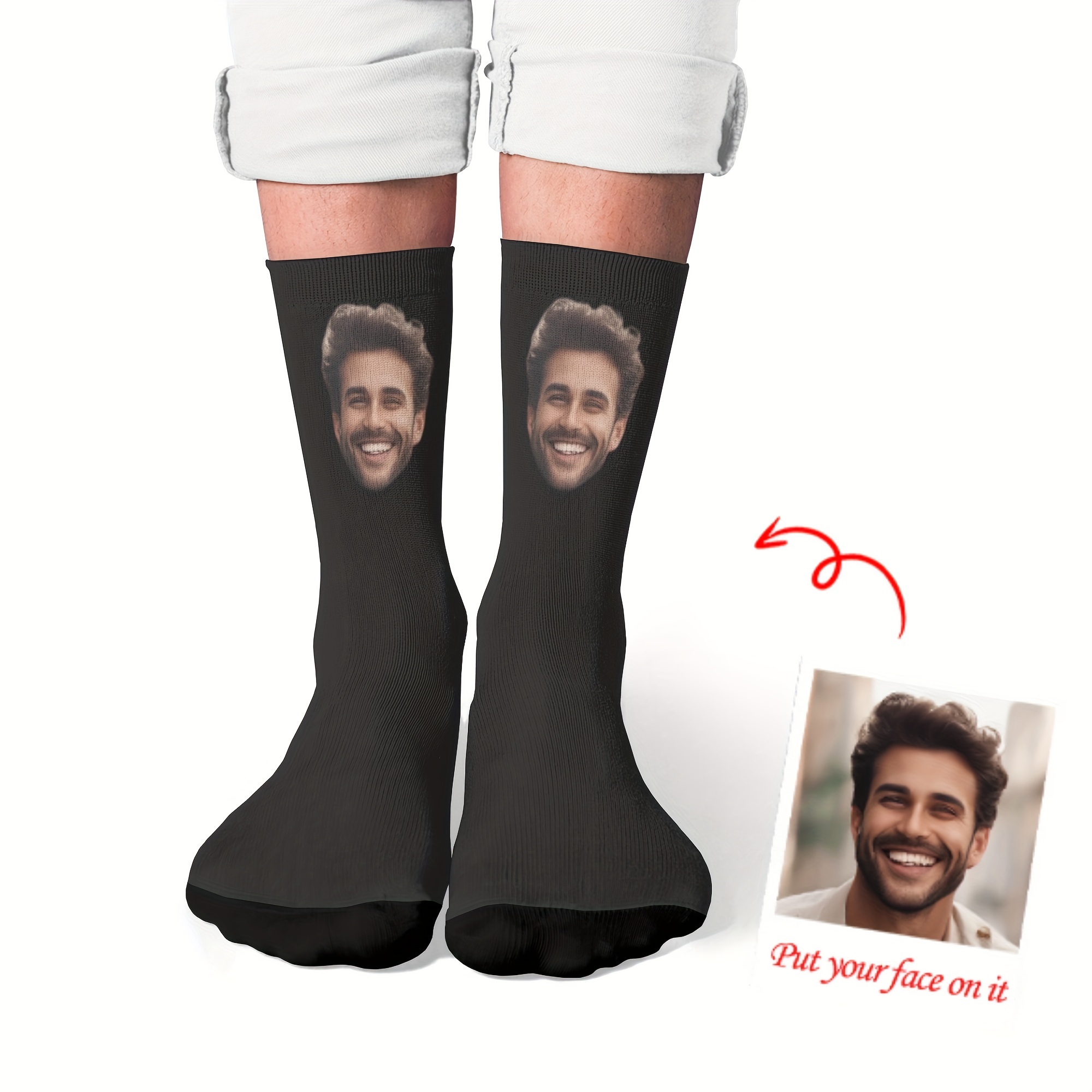 

Customizable Men's Novelty Socks - Personalized Photo Crew Socks, Perfect Birthday Gift For Boyfriend Or Husband, Breathable Polyester