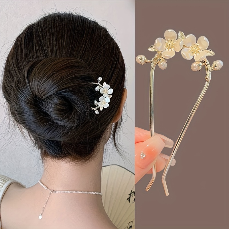 

1pc Vintage Faux Pearl Flower Decorative Hair Pin U Shaped Hair Dish Elegant Hair Bun Maker For Women And Daily Uses