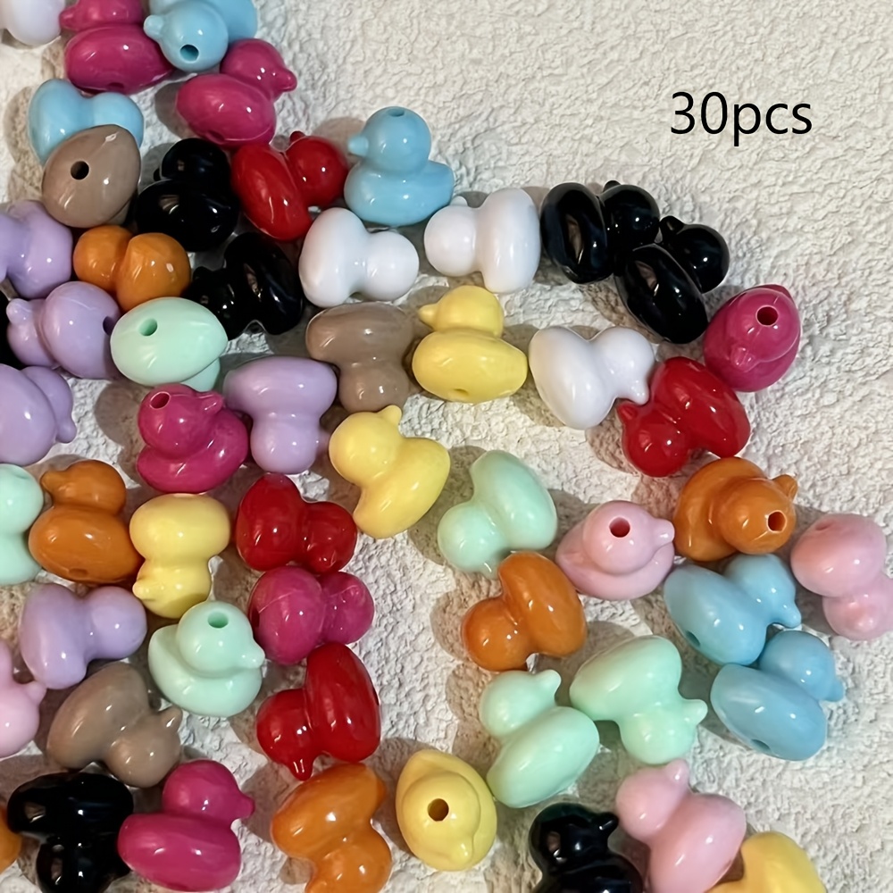TEMU Lot de 30 perles accessoires en acrylique à trou traversant de petit canard coloré, breloques canard faites à pour bricolage, breloques de