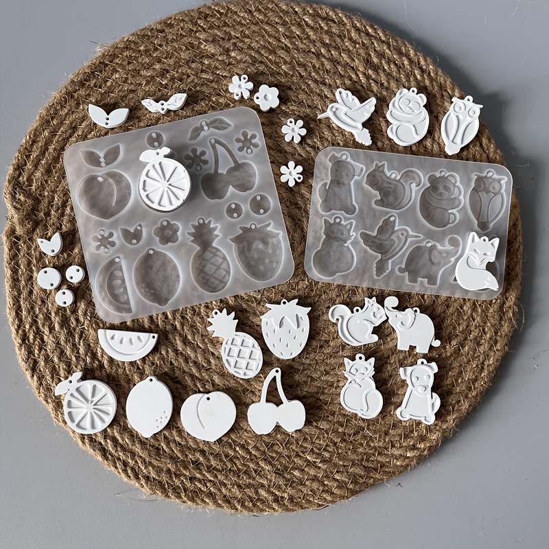 E-shop Set mit 2 Tier- Fruchtmotiv-Formen aus Ton Silikon; DIY Anhängerformen der Obst- Tierserie; Gipsformen; Gießformen für Epoxidharz Gips