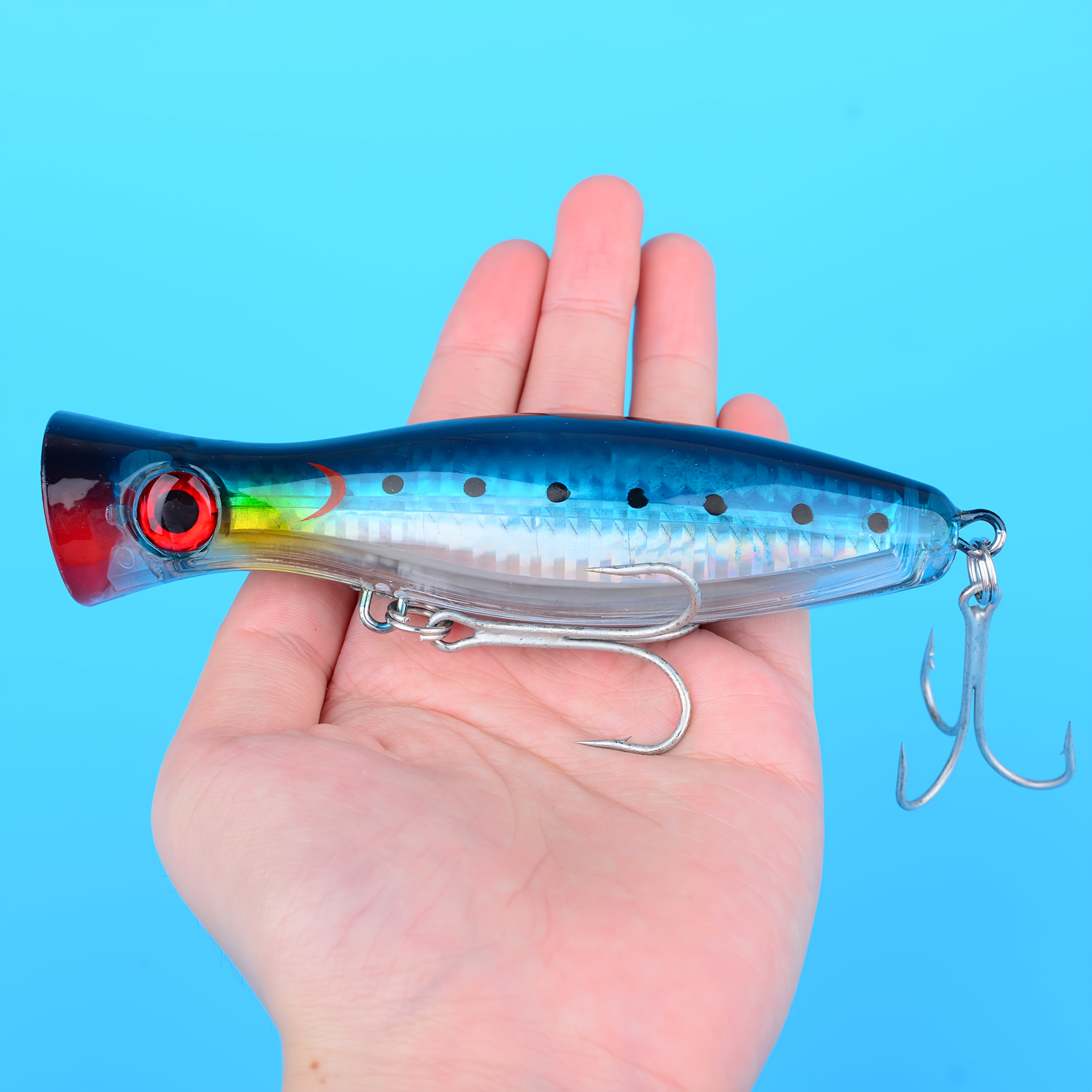 TEMU 1pc Topwater Popper Fishing Lures Mouth Surface Saltwater Bass Trout Artificial Bait Pesca Wobbler Supplies