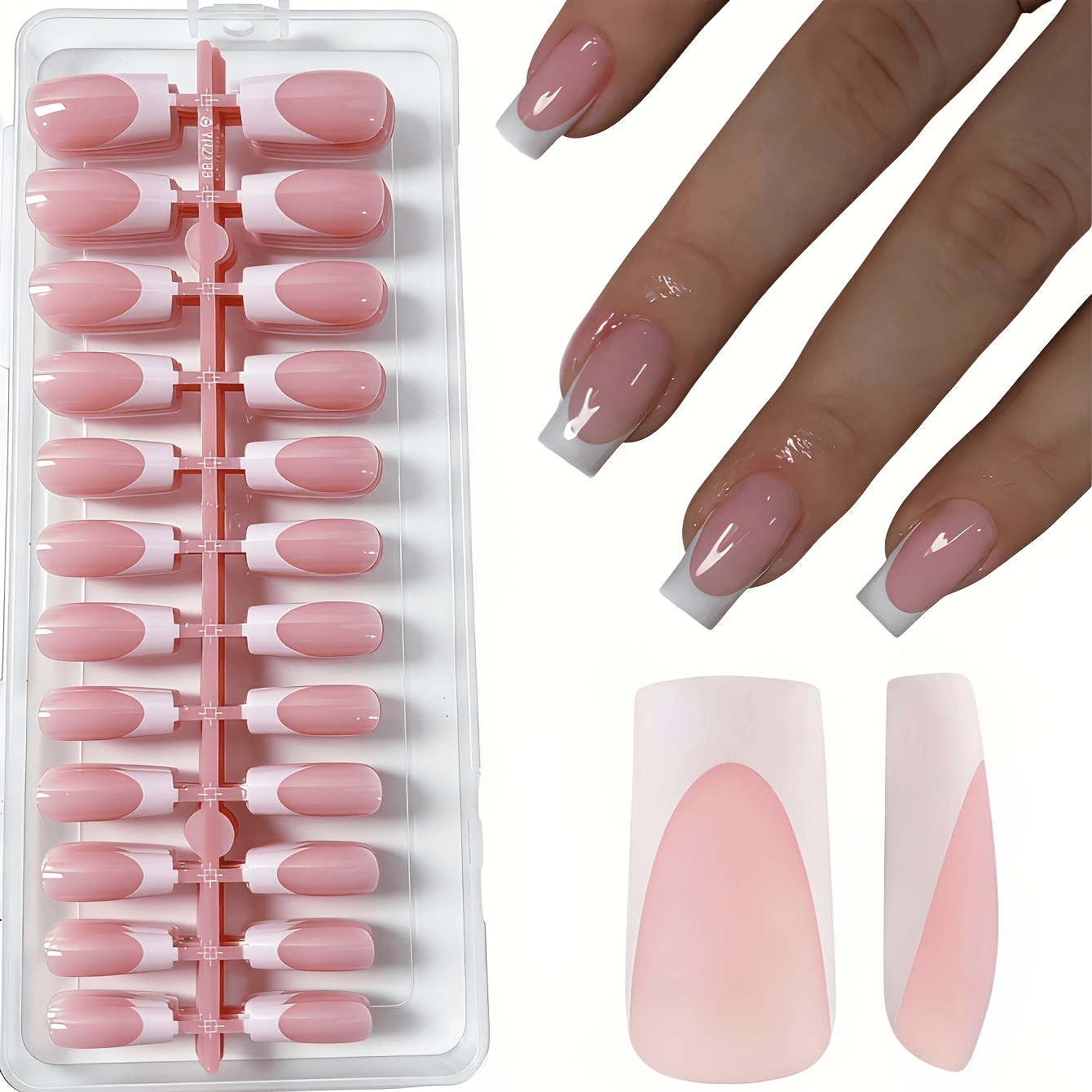 TEMU 85pcs (84 Wearable Pieces Of Armor And ) Elegant Nude Pink French Mid-length Wearable Armor Glossy Square Patches For Nail Art Easy-to-wear Fake