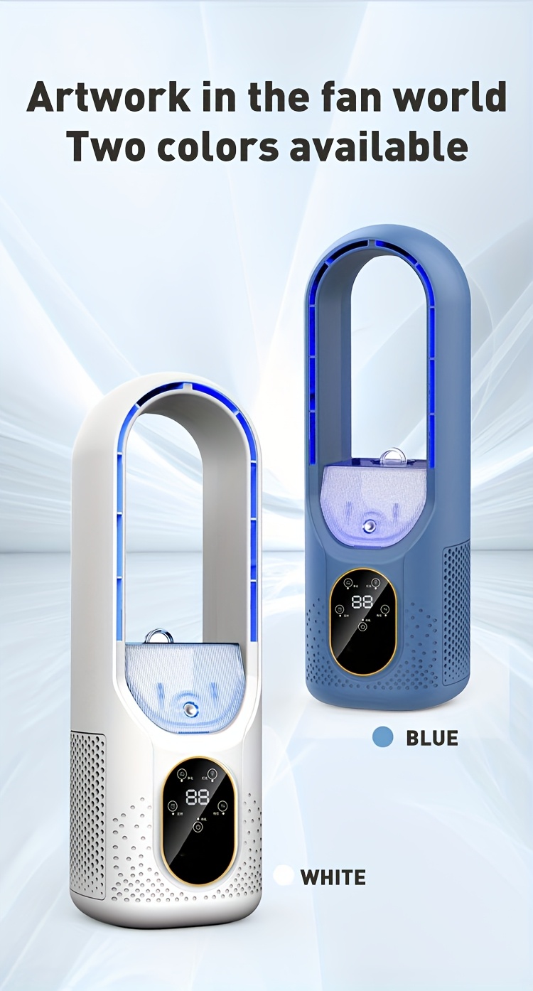 Multifunctional Bladeless Fan with Ice Mist Cooling, Fast Cooling, Automatic Timer, Wide-Angle Airflow, Brings a Comfortable Personal Experience, Personal Air Cooler | Bladeless Air Conditioner | Double-Layer Structure, Portable Cooling Fan