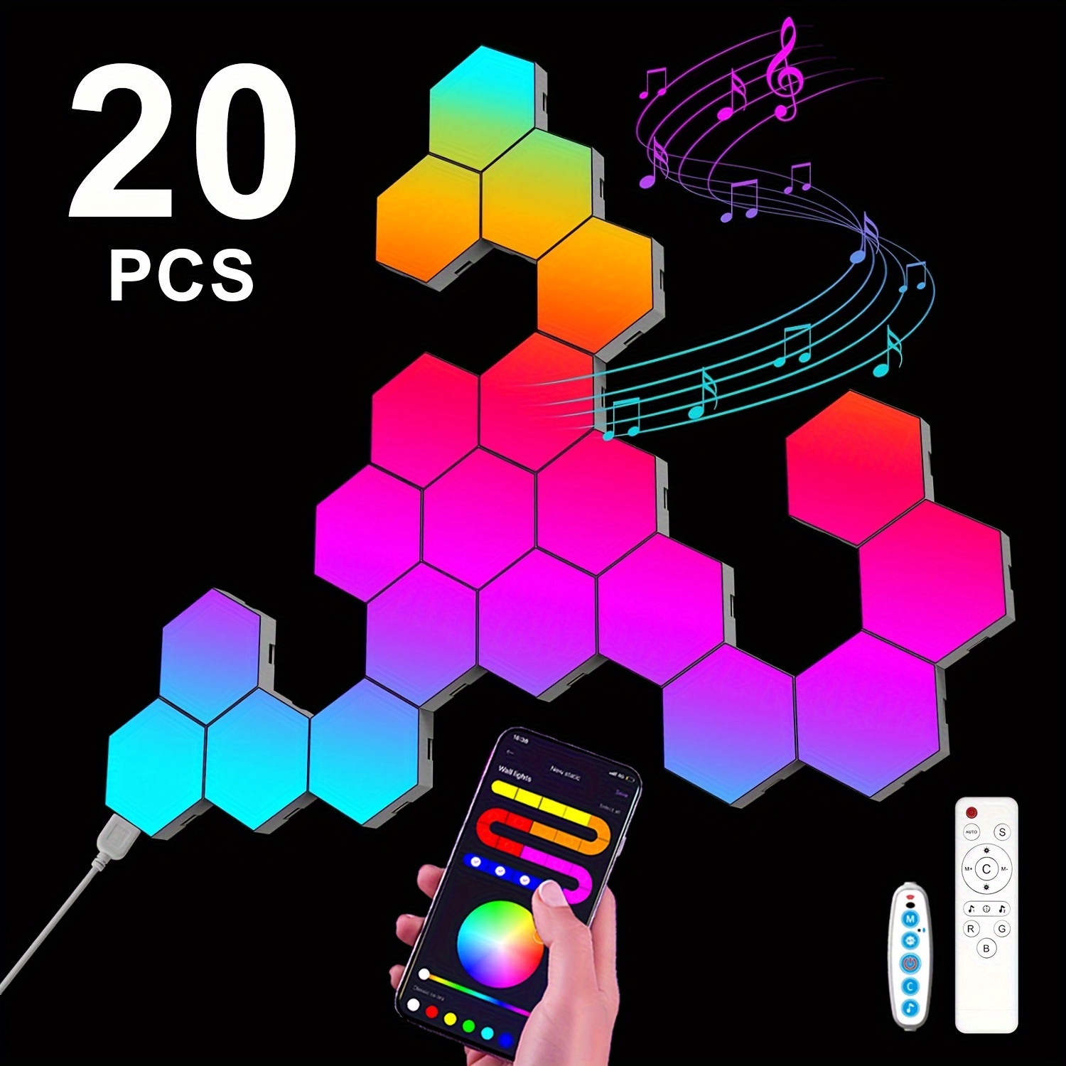 Panneaux LED Hexagonaux RGB - 9 Pièces - 16M De Couleurs - Contrôle Vocal Alexa/Google - Sync Musique - Timer