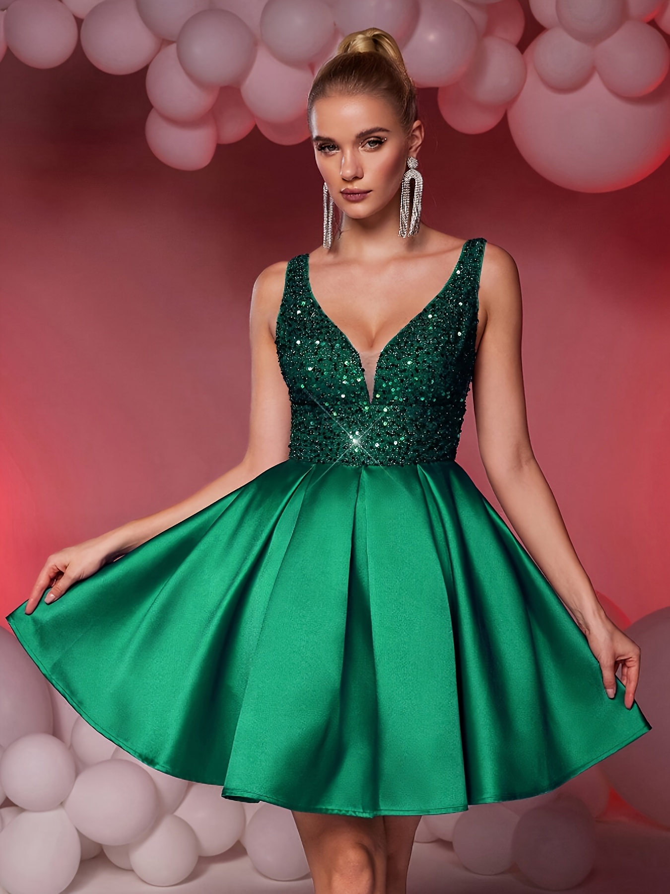 green emerald velvet dress Sapphire Round Neck Waist Cotton Dress, Blue / Xs