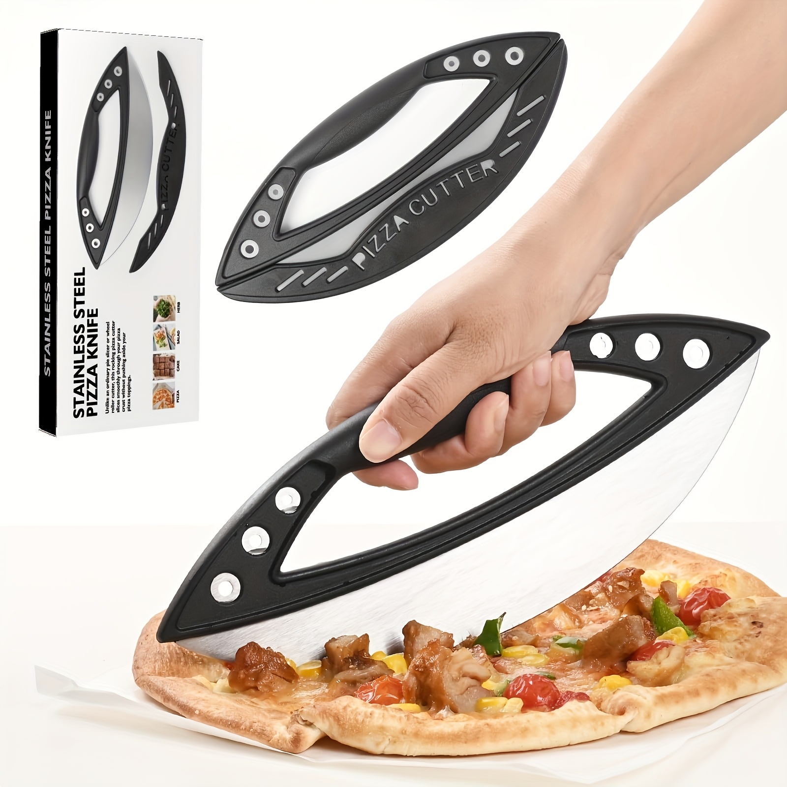 

Stainless Steel Pizza Knife, Semi- Ring-shaped Pizza Cutter, Large Multi-functional Slicing Knife, Baking Tool, 1/2pcs Set