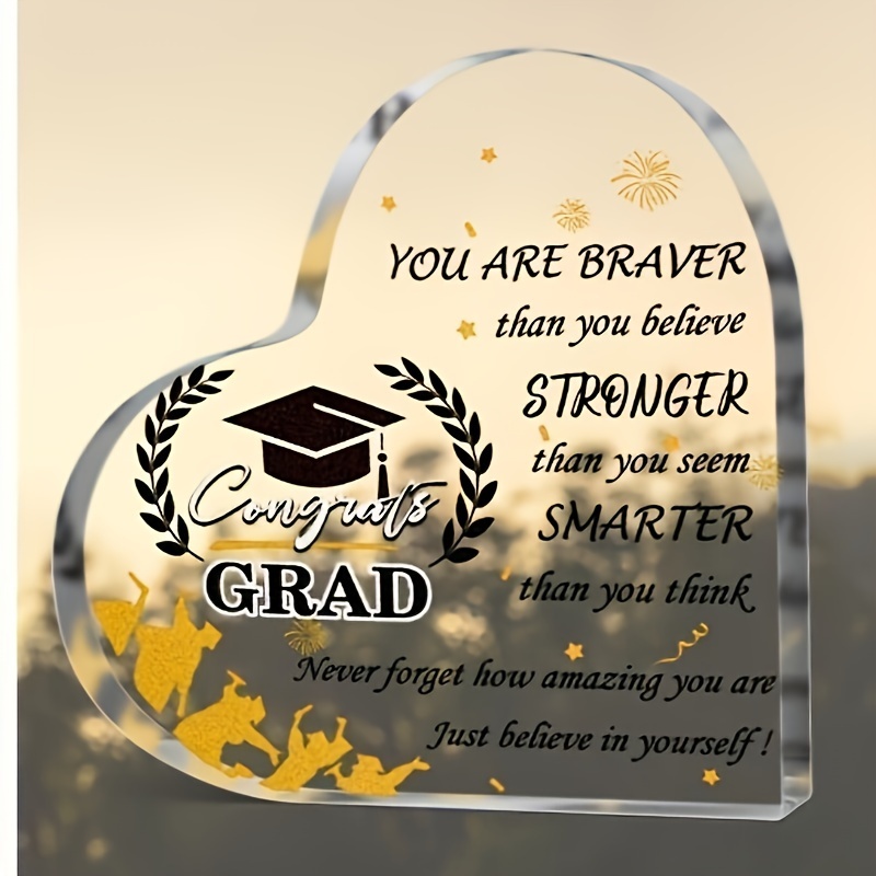 TEMU 2d Flat Inspirational Graduation Gift Heart-shaped Acrylic Plaque, Suitable For High School, College, , And Doctoral , Birthday Gifts For