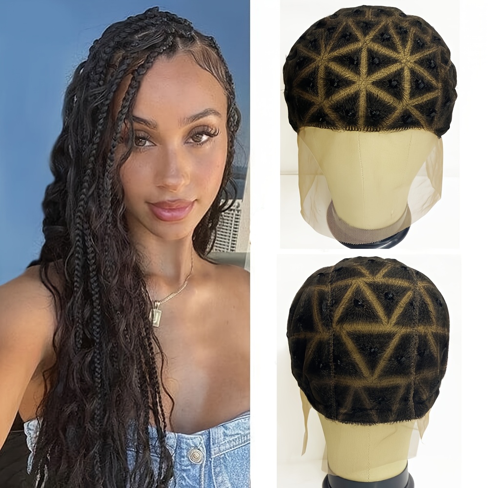 

Women's Crochet Braided Lace Front Wig Cap, African Twist Dreadlock Hairpiece, Crochet Knitting Double Lace Woven Hair Wig With Ties For Crochet Hair Accessories