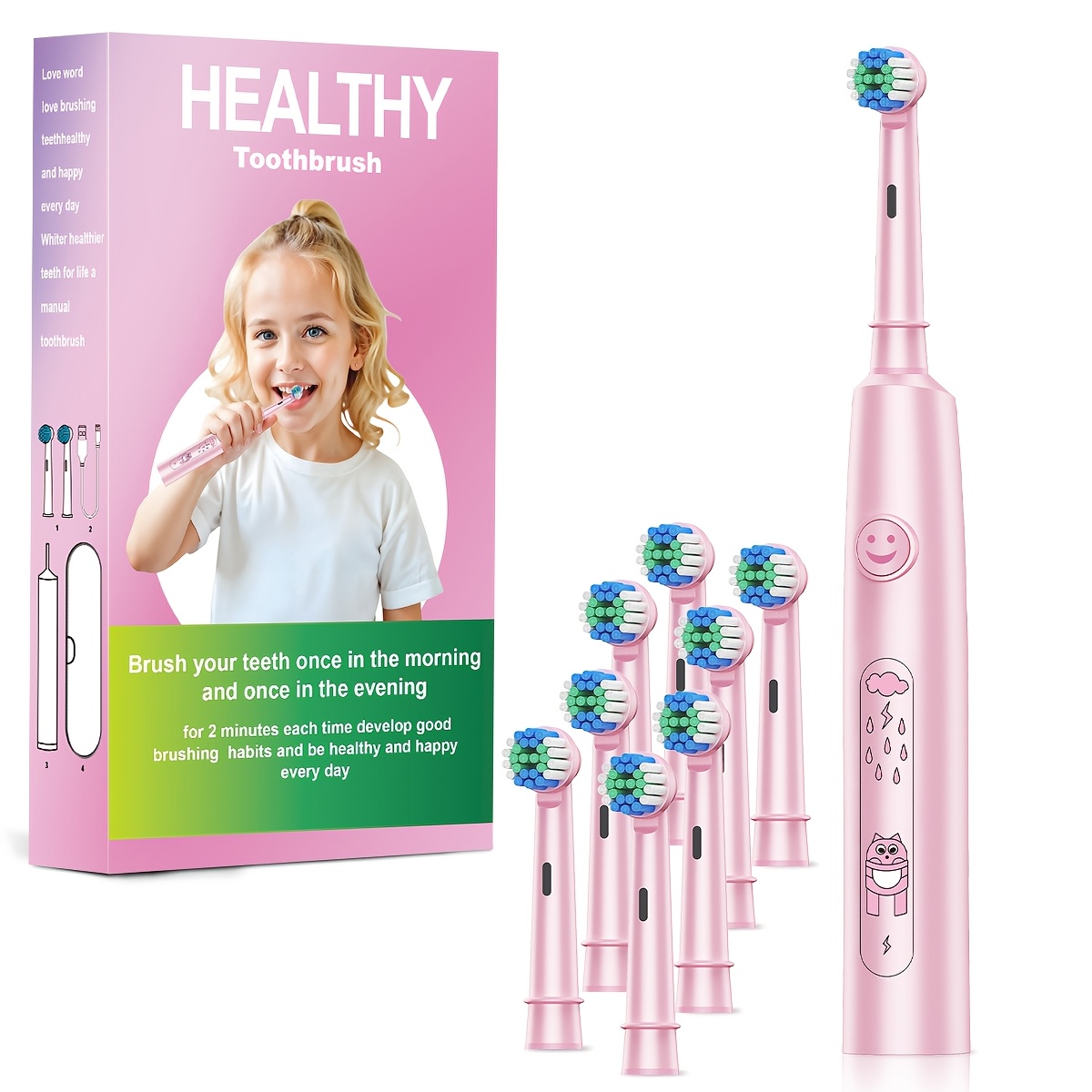 Smart Kids Electric Toothbrush with Automatic Rotation & Smart Brush Head - - Waterproof 's Dental Care System, 2-Min Timer, Cute Pink/Blue/Purple Toothbrush for Boys & Girls (Type-C, & Oral Hygiene, Teeth Cleaning Tools, Brush Teeth, Teeth Brush, Childs Toothbrush, Oscillating Toothbrush, Boys Toothbrush, Brushing Teeth, Childrens Toothbrush, Toothbrush Timer, Tootbrush, Toothbrush For Men, Interactive Tooth Brush, Tooth Brushes, Teeth Brushing Timer, Girls Toiletries, Teeth
