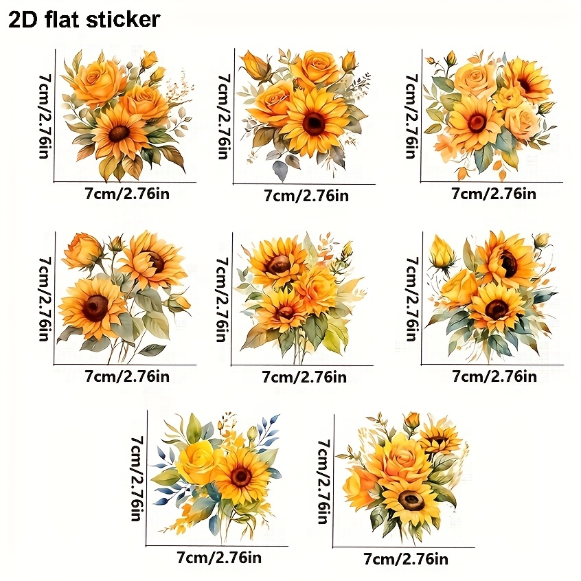 TEMU Set Of 8 Yellow Sunflower-themed Vinyl Stickers For Decorating Motorcycles, Trucks, Suvs, Stationery, Laptops, Mobile Devices, Water Bottles,