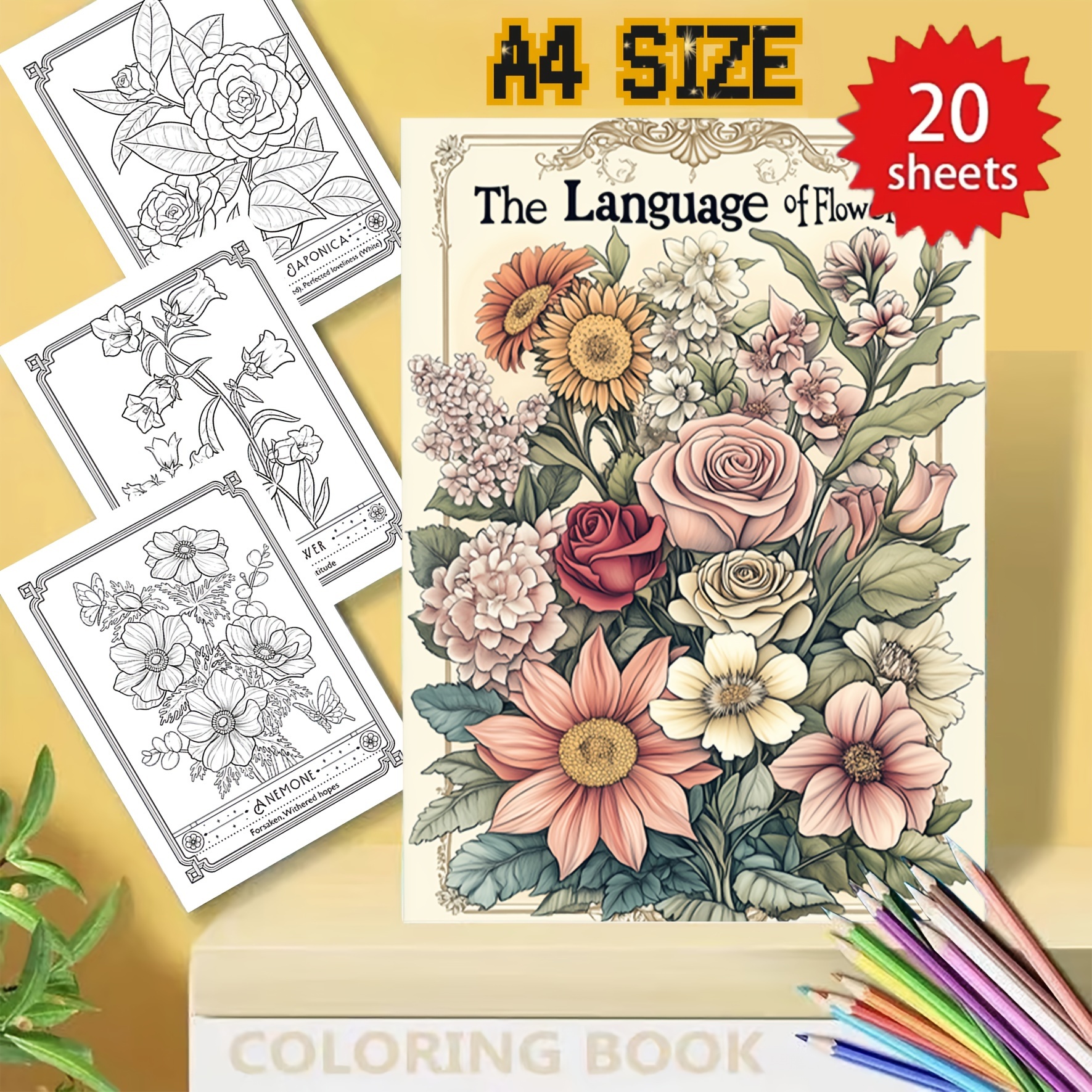 

] Le des Fleurs Livre de Coloriage - 20 à Une Face, A4 (11.6x8.2 Pouces), Épais et Lisse pour la Relaxation & Créatif, Cadeau pour les Vacances, Anniversaires et Noël