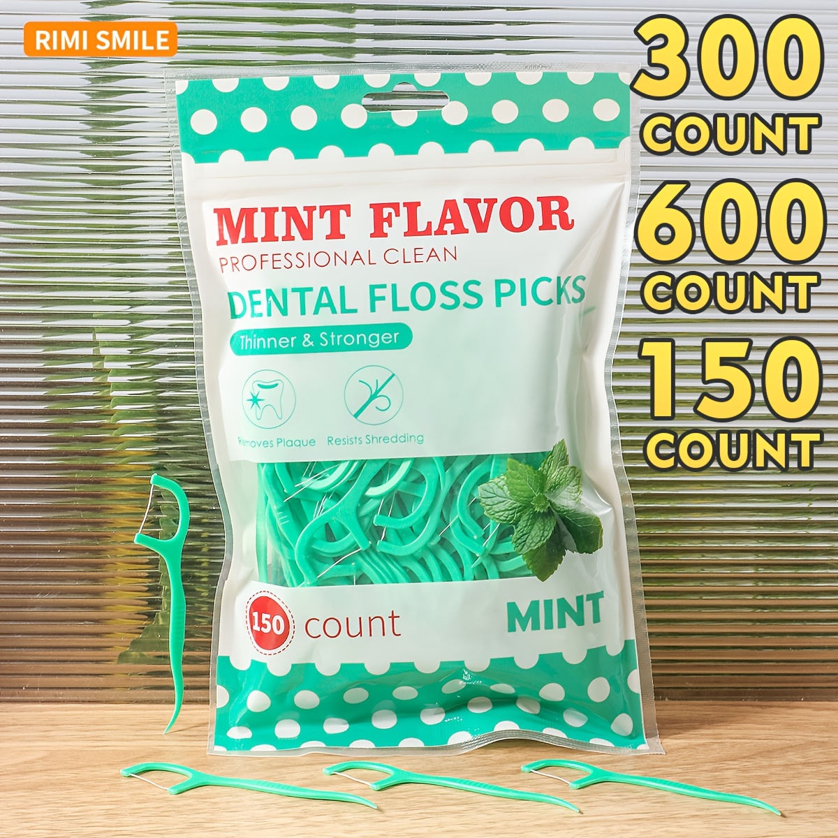 600/300/150 pezzi Filo Interdentale Rinfrescante al Menta | Pulizia Profonda, Filo Interdentale Sanitario Monouso Portatile Essenziale per Casa, Viaggi e Uso Quotidiano - Materiale in Polietilene, Gusto Menta Fresca di RIMI SMILE