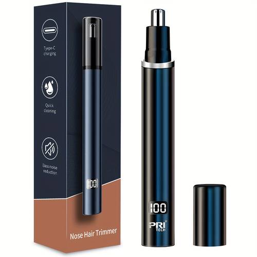 pritech electric nose trimmer type c rechargeable noise reduce mute motor portable washable cutter head ear trimmer led display all metal body vacuum cleaning fathers day gift