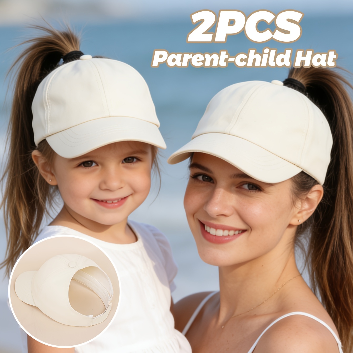 2pcs Parent- Matching Baseball Caps Suitable For &, Lightweight Machine-washable Ponytail Hats With Hair-tie, Multicolor For Back-to, Graduation, Teacher Gifts - Parent-daughter Outfits