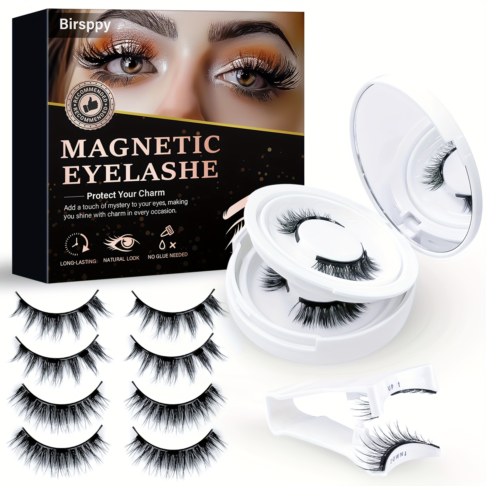 

Magnetic Eyelashes Without Eyeliner - Reusable Dual Magnetic Eyelashes, 4 Pairs, Natural Looking, Glue-free 3d False Eyelash Kit With Applicator, Reusable And Waterproof, Glue-free,