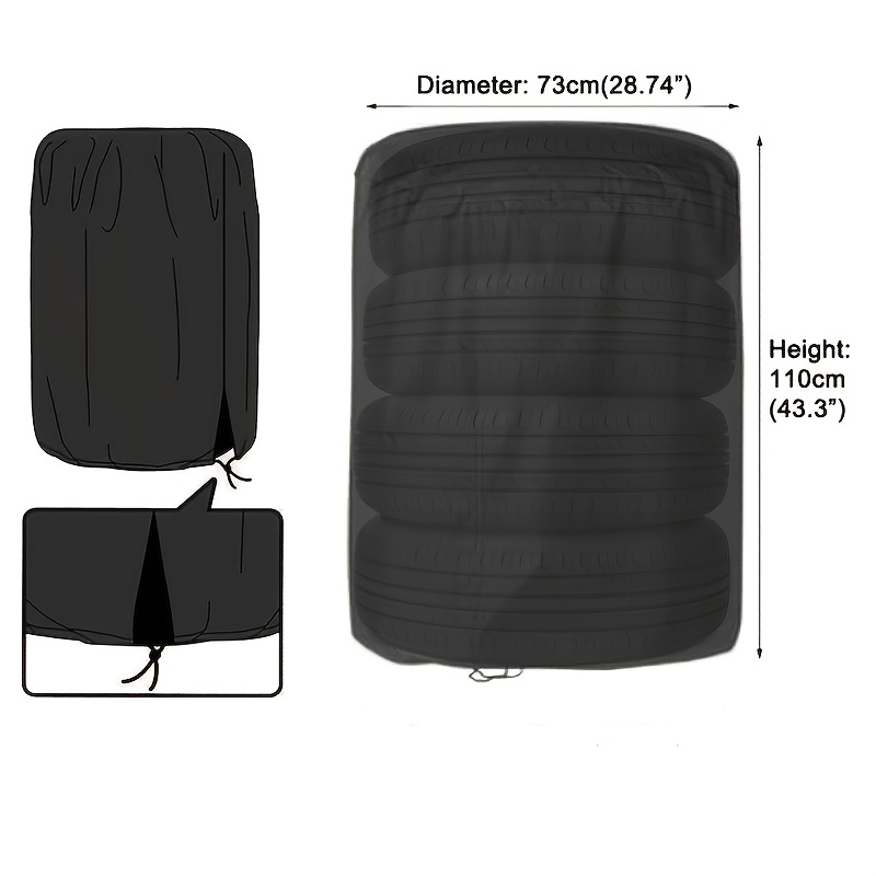 TEMU Black Tire Cover, Storage Bag For 4pcs Of 28-inch Tires, Made Of Oxford Fabric With A Silvery Coating On The Inner Side, Sturdy And Durable,