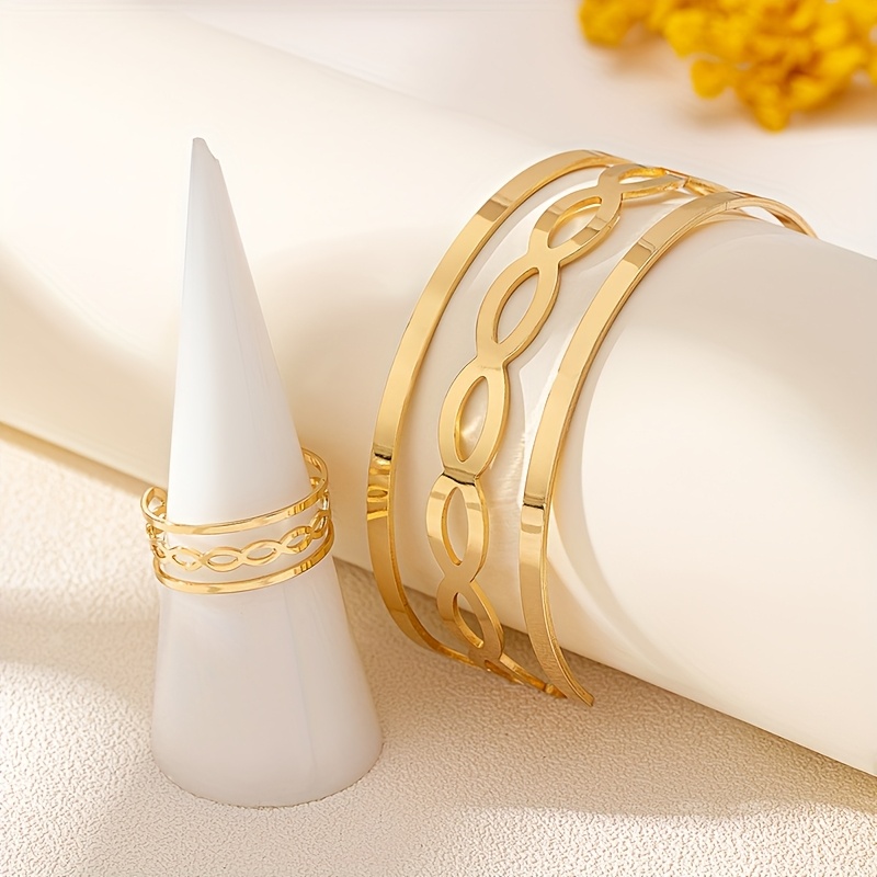 2pcs Minimalist Hip-Hop Spiral Wide Band Bangle and Ring Set