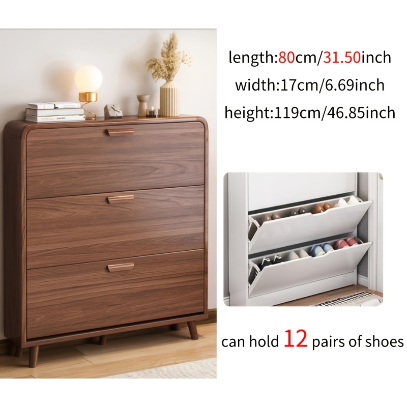Image of 1pc,modern Brown And White Wooden Shoe Cabinet, Front , Independent Hidden Shoe Cabinet, Entrance Hall Shoe Rack