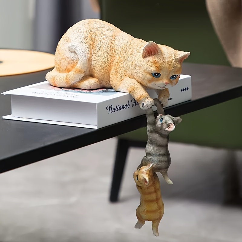 realistic cute mother and child cat statue creative resin kitten sculpture ornament   doll figurine home decor living room tabletop entrance decoration   animal display details 2