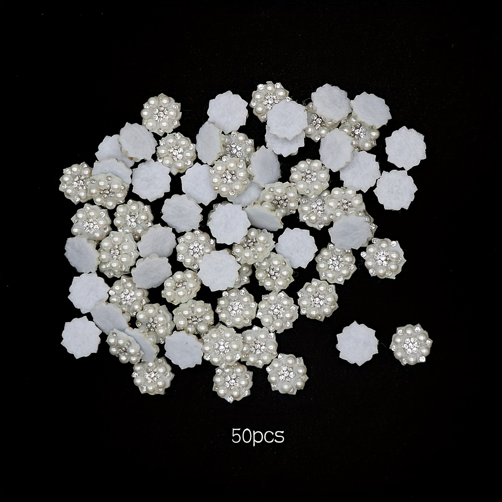 Image of 50pcs Of 3d Rhinestone Flower Felt Patches Suitable For Clothing, Bags, Hats, Hair Clips, Decoration, And Craft Additions