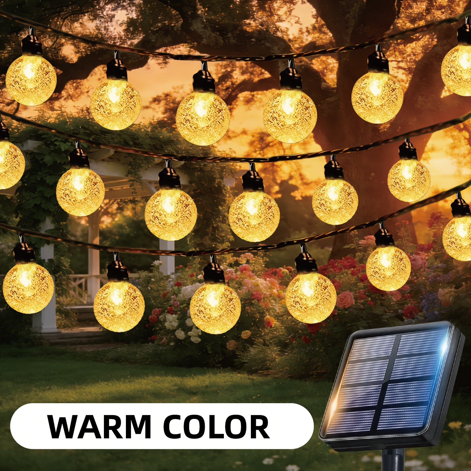 1 Packung Solar-Lichterkette für den Außenbereich, 10 Beleuchtungsmodi, 100/50/20 LED-Luftblasen-Kugel-Lichterkette, Lichtsensor */Aus, für Gartenparty Hochzeit * Camping Balkon Muttertag