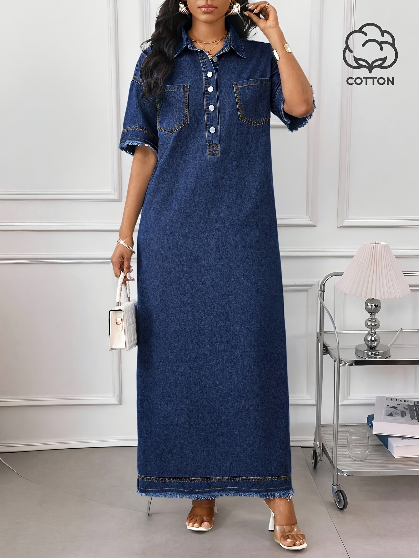 mother bride designer dresses Talissa A-Line Maxi Denim Dress Blue main image 1