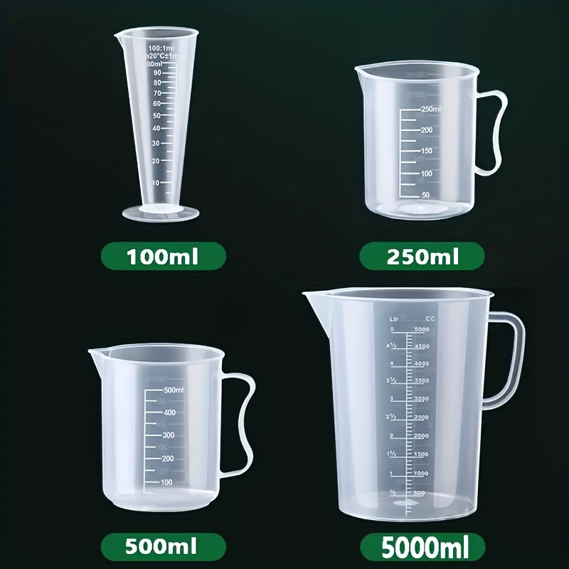 4pcs Set Of Plastic Measuring Cups With Handles, Transparent Laboratory Liquid Graduated Cylinders, For Weighing And Mixing Powders And Liquids